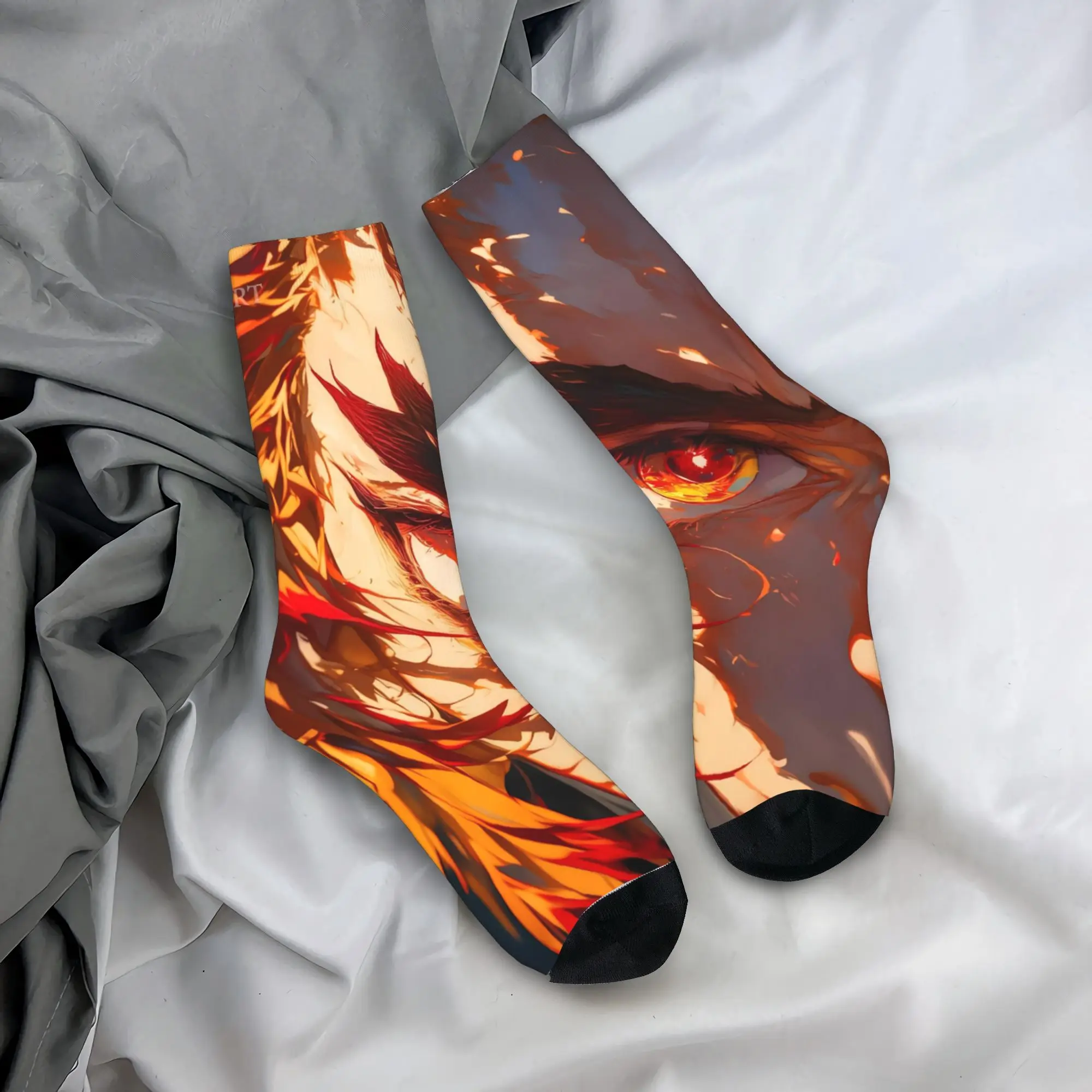 

Носки в стиле аниме Kyōjurō Rengoku, противоскользящие чулки, мужские средние мягкие уличные носки, осенние повседневные носки с принтом