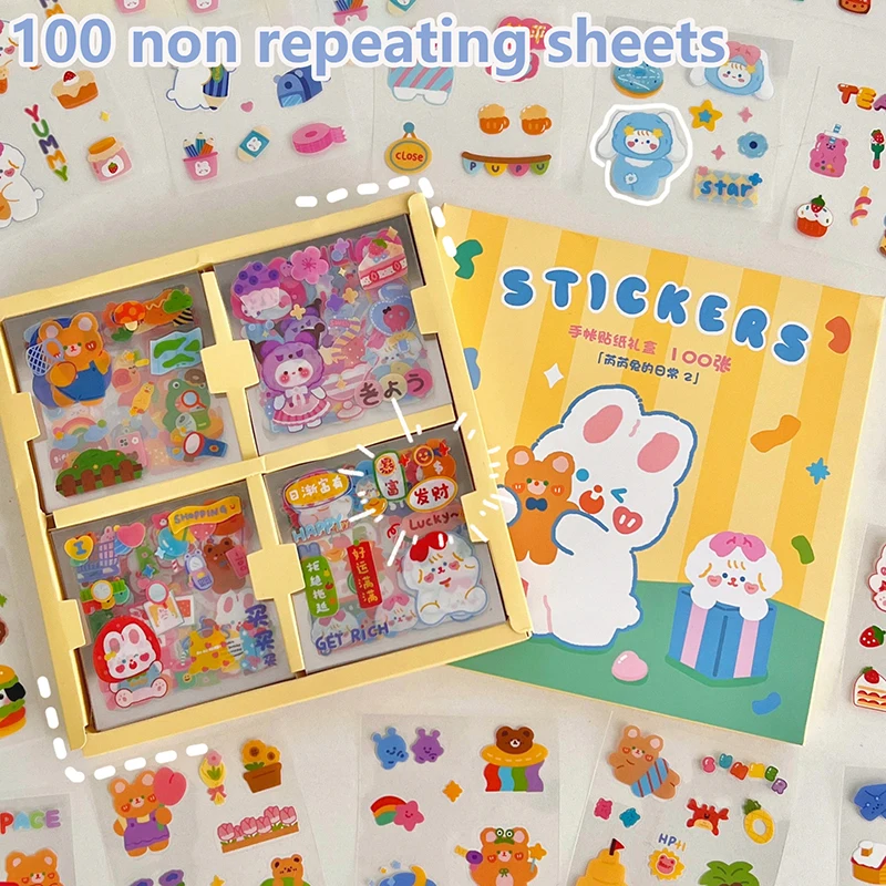 20/25/100Pcs Cartoon Cute Kawaii Stickers Pack Handbook Material Sticker Waterproof Handbook Stickers Student Stationery Gifts