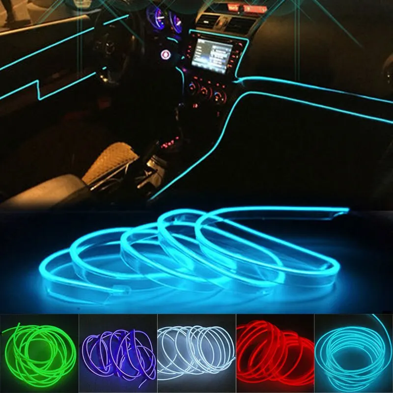 3M Blue LED Car Interior Decoration Light EL Wiring Neon Strip For Auto DIY Flexible Ambient Light with USB