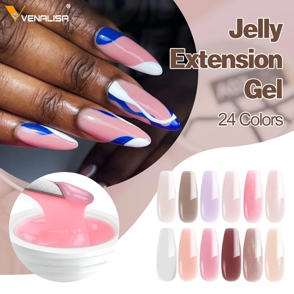 50 ml de gel de extensión de uñas tipo gelatina libre de TPO, constructor de uñas, goma francesa, Venalisa, color natural transparente, gel de construcción UV removible en remojo 2