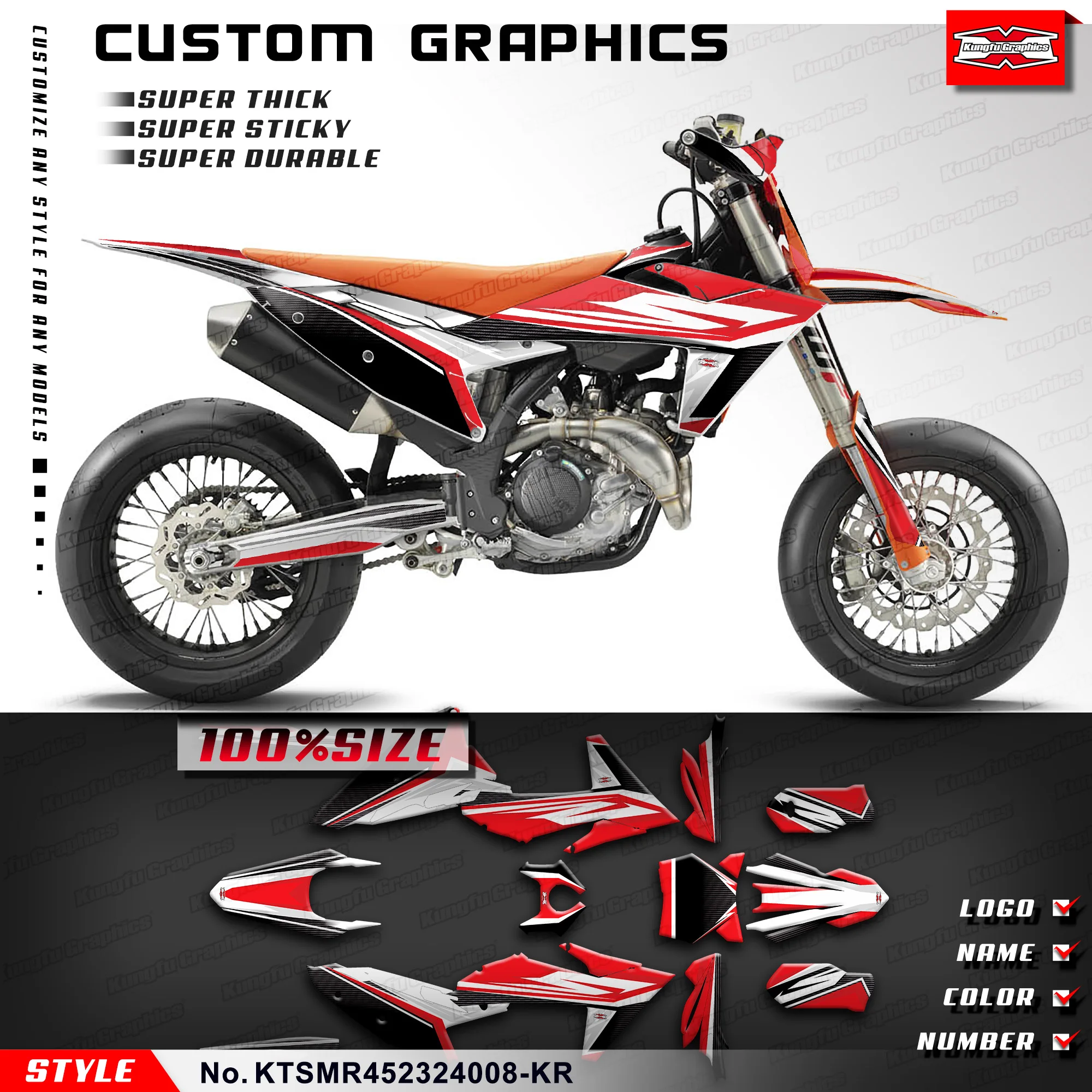 KUNGFU GRAPHICS Racing Sticker Durable Vinyl for KTM SMR 450 SMR450 2023 2024, Protector, KTSMR452324008-KR