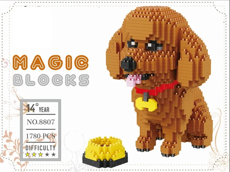 Assembly Mini Blocks Cartoon Building Toy Pet Poodle Dog Model Educational Blocks Bulldog Brinquedos Toys for Children Gift