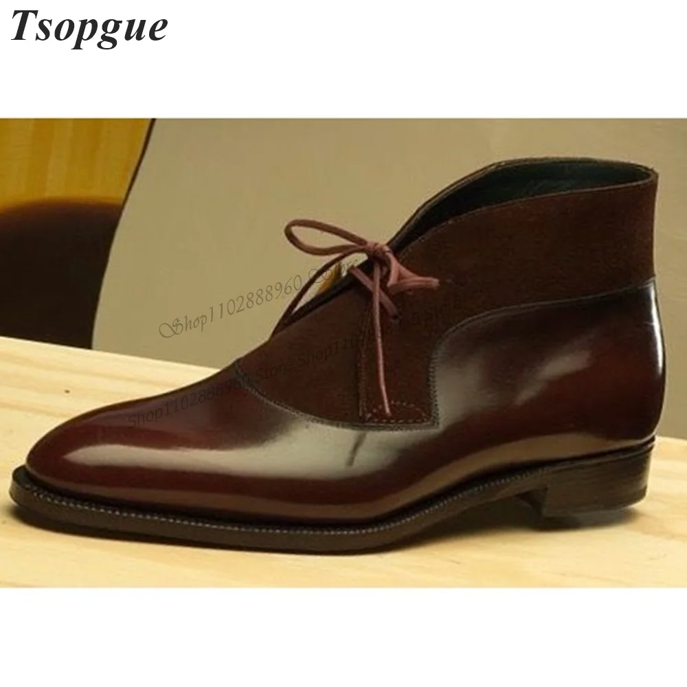 

Cross-Tied Brown Matte Leather Flock Patchwork Men's Pumps Shoes For Men Slip-On Runway Casual Party Shoes 2023 Zapatillas Muje