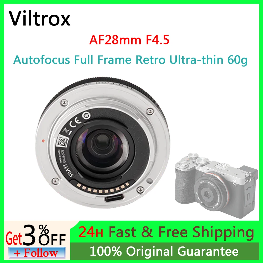 VILTROX AF28mm F4.5 Pancake Lens Autofocus Full Frame E Mount Lens For Sony a7cr a7cii a7c a6700 zv-e100 a6600 a6400 a7iv a7