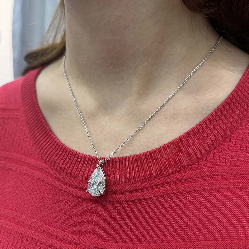 10 Ct Pear Lab Grown Diamond Pendant Necklace E/VS1 IGI Certified 14K White Gold