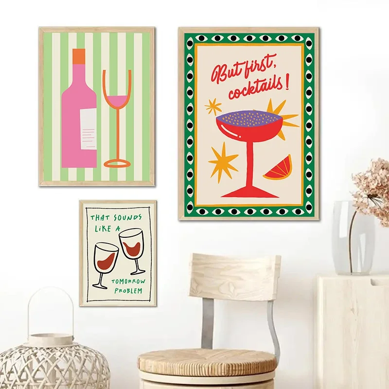 1pc frameless Canvas Painting Mojito Wine Cocktail Club Canvas Prints Poster Modern Minimalist Aesthetic Drinks Art Prints Kitch