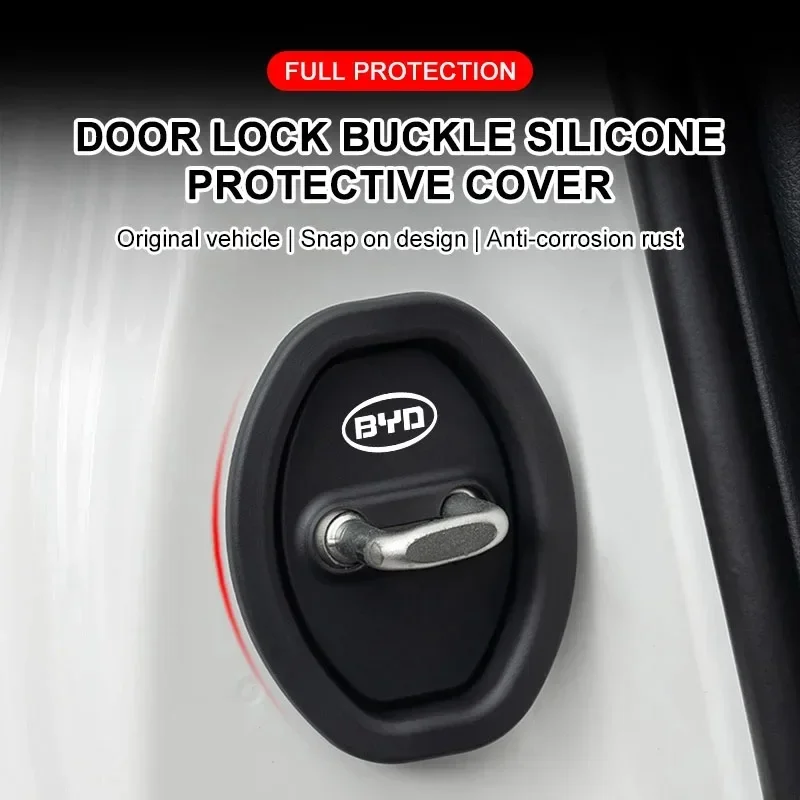 4Pcs Silicone Car Door Lock Buckle Cover Anti‑Rust Dustproof Door Latch Protector For BYD Atto 3 Seal Song Pro Max Qin Plus EV A