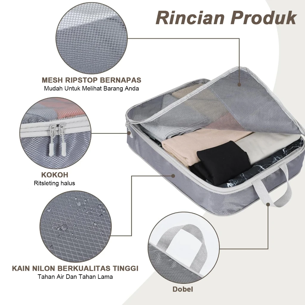 Set of 5 Compressible Packing Travel Storage Bags Cubes Waterproof Suitcase Nylon Portable with Handbag Luggage Organizer