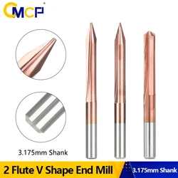 CMCP CNC 2 Flute V Shape End Mill 3.175mm Shank Milling Cutter for Woodworking 20,30,45,60,90 Degrees Engraving Bit Carving Bit