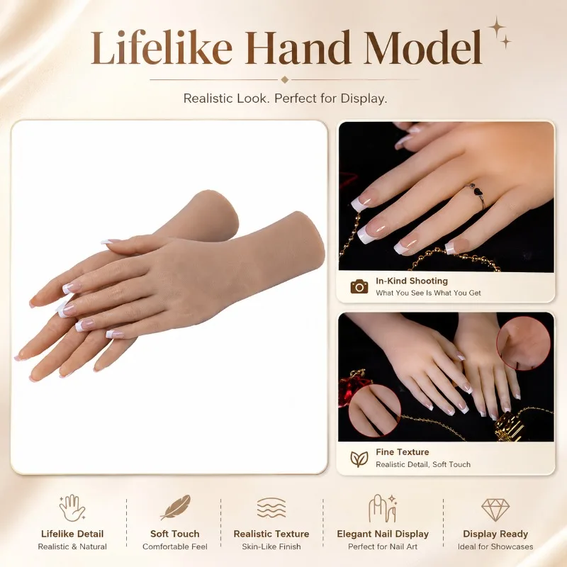 

Silicone TPE Hand Model Female Mannequin Hand Nail Art Practice Realistic Manicure Training Photograph Jewelry Display S6