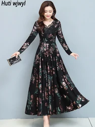2024 Elegant Bodycon Casual Midi Vestido Women Chic Prom Vintage Maxi Dress Autumn Winter Long Sleeve Korean Party Evening Dress