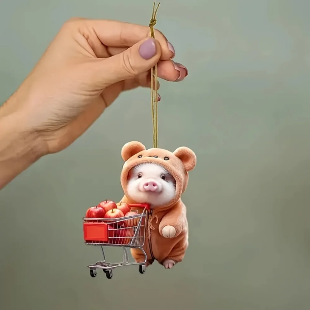 2D Realistic Shopping Pig Keychain Versatile Charm Festive Piggy Acrylic Decor for Car Mirror Cute Backpacks Home Party Pendant