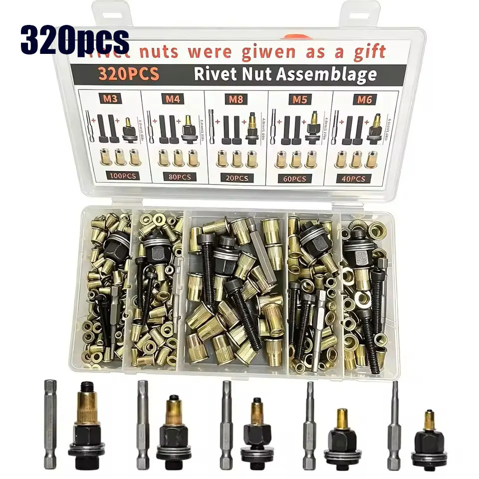 77/84-Piece Rivet Nut and Hand Tool Set, Metric Rivet Nut Assortment (M12/M10/M8/M6/M5/M4/M3), Suitable for Furniture, Decoration, Automotive, Marine, and Industrial Applications
