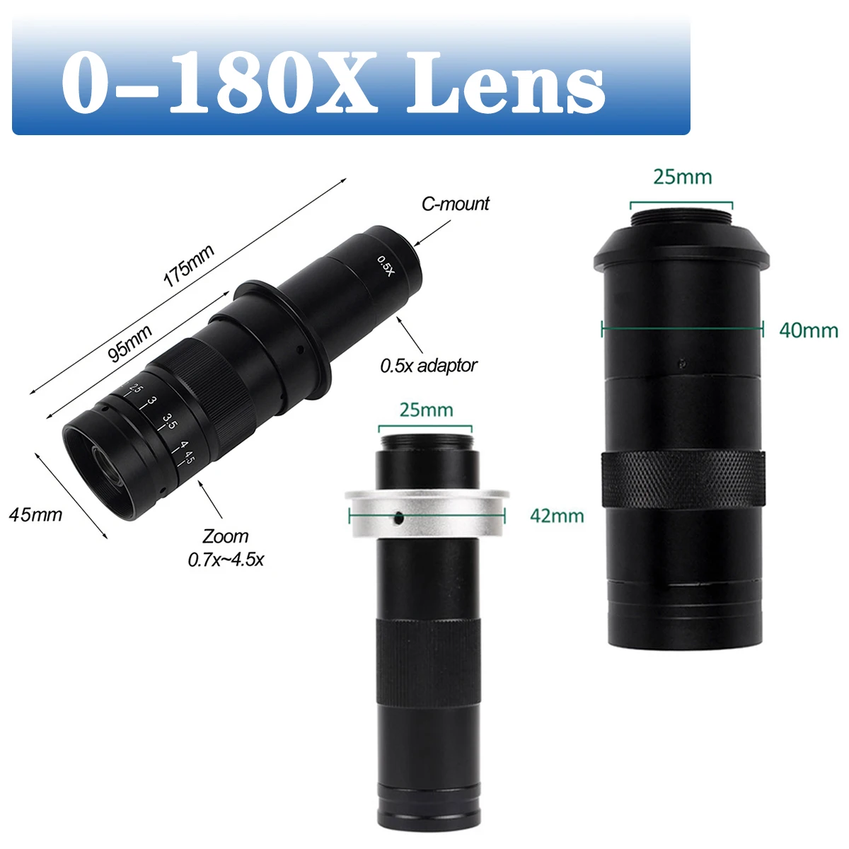 0-130X/150X/180X Microscope Lens High-definition Optical Display Multi Function Adjustable Zoom C-Mount Using a Microscopes Lens