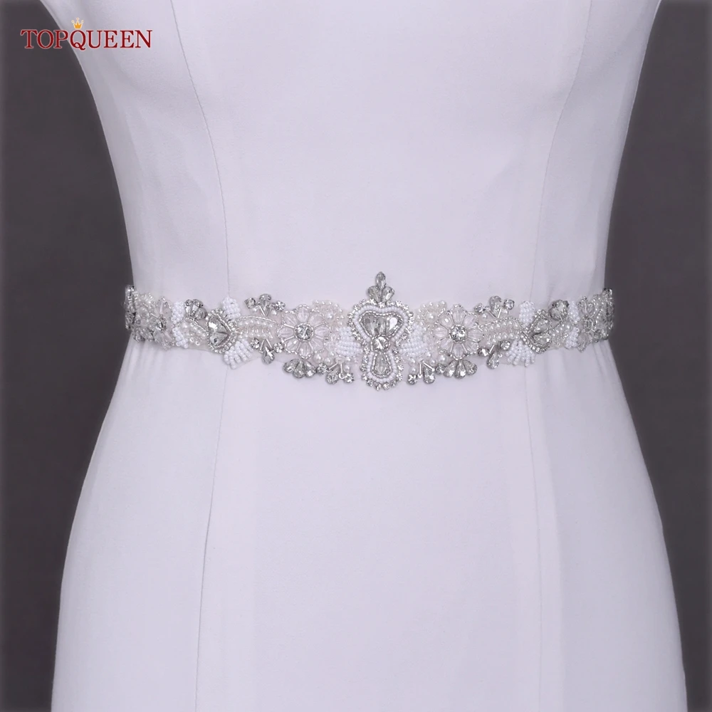 TOPQUEEN S77 Bridal Dress Belt for Wedding Accessories Women Party Evening Gown Rhinestones Pearls Decoration Handmade Luxury