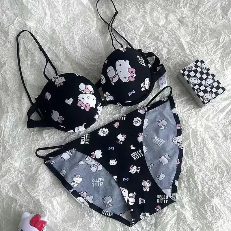 Kawaii Sanrio Bra Set Hello Kitty Sweet Underwear Panties And Bra Set Push-up Bra Comic Underwear Sexy Purebra Birthday Gift