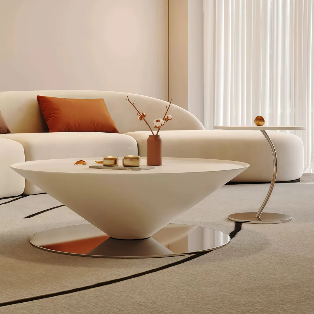 xx- New Italian Japanese Cream Light Luxury Minimalist Modern Round Coffee Table for Household Living Room&