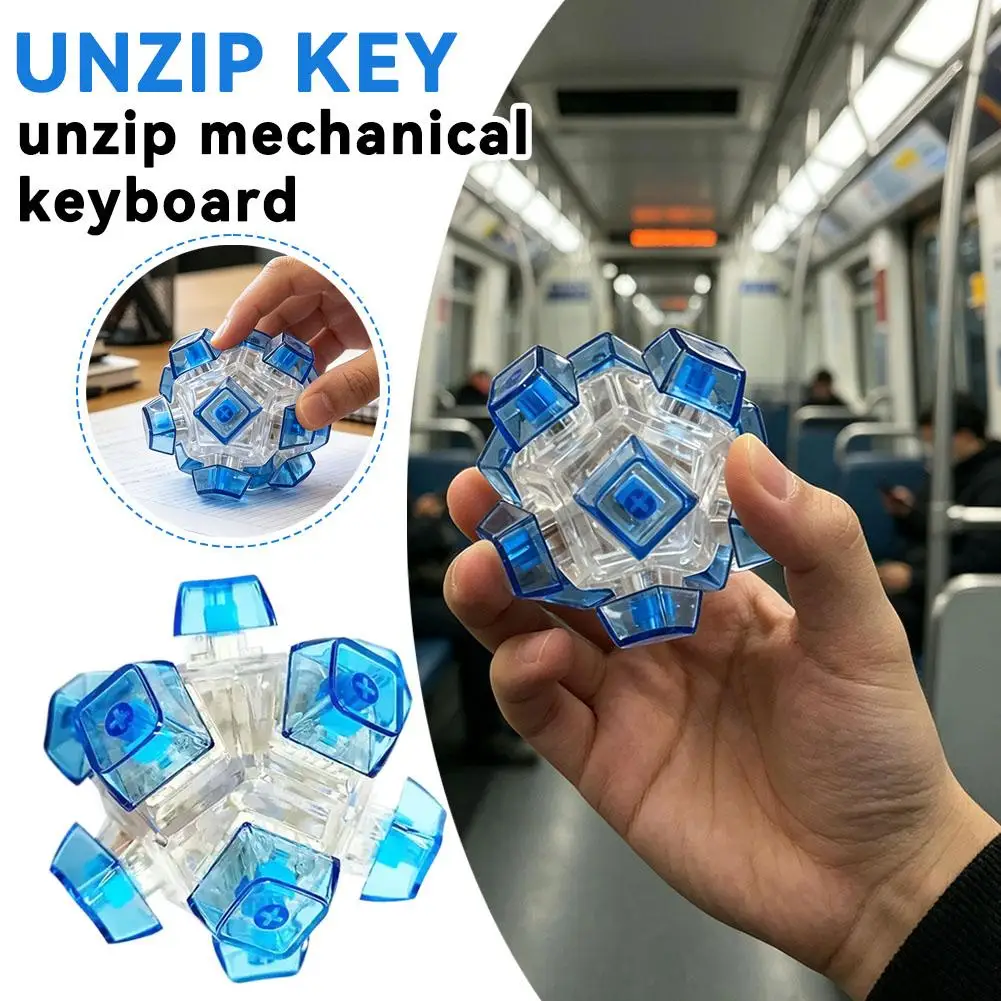 12-Sided Creative Mechanical Button Fidget Toy PC Transparent Keyboard Switch Tester Keychain Stress Relief Decompression Toy