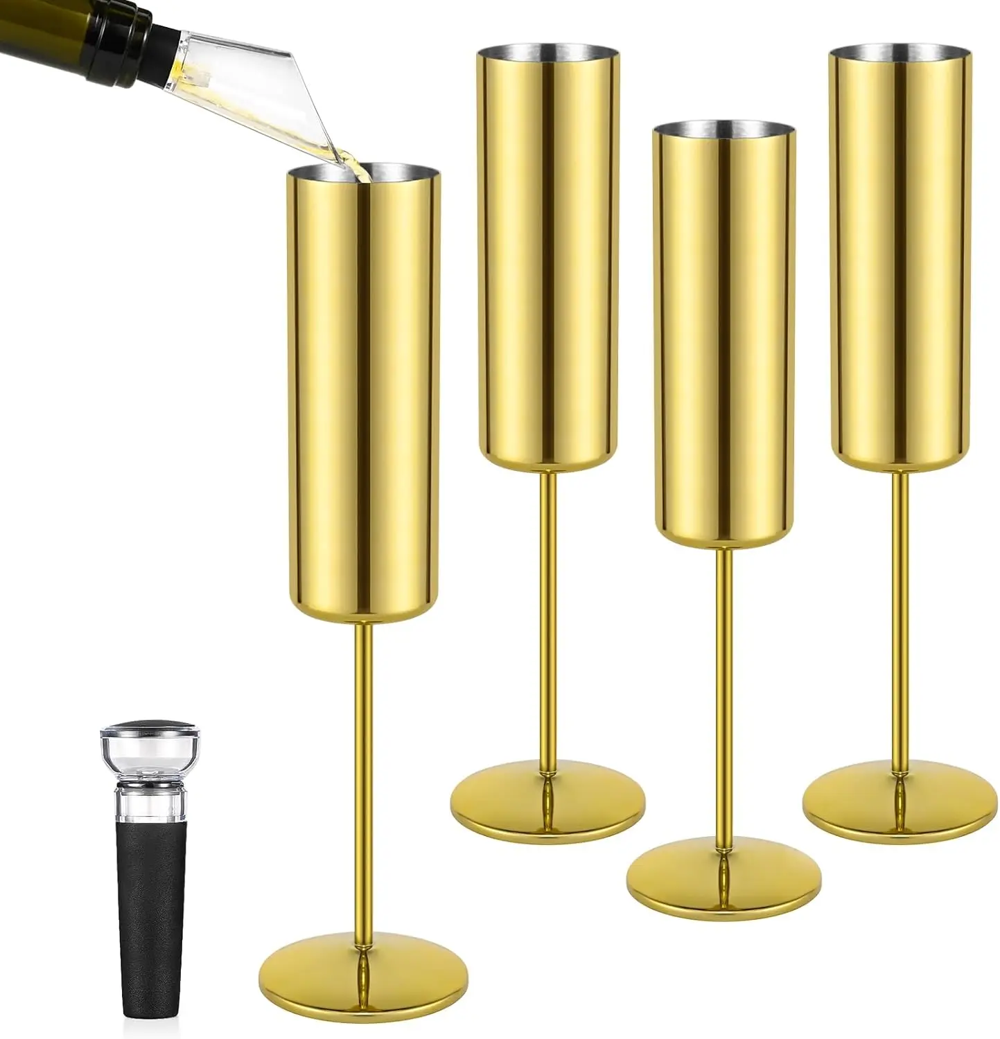 4 упаковки изолированных флейт для шампанского из нержавеющей стали, стаканы с золотым ножом 6 унций для вечеринки, свадьбы, дня рождения, Рождества