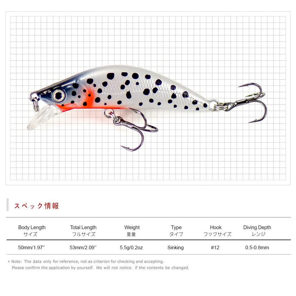 COUNTBASS Forellen-Minnow, 50 mm, 5,5 g, (1,97 Zoll, 0,2 Unzen), sinkende Angelköder, Kunststoff-Wobbler, Barsch, Leurre Angler's Tackle – Detail 6