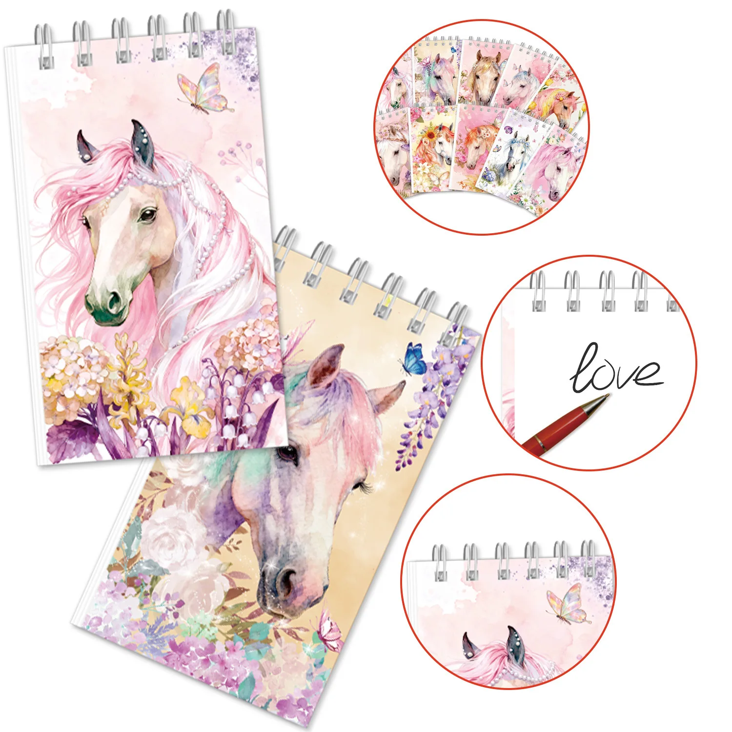 10Pcs Pink Horse Portable Coil Notebook Western Cowgirl Theme Mini Notepad for Kids Girl Birthday Party Favors School Rewards view 5