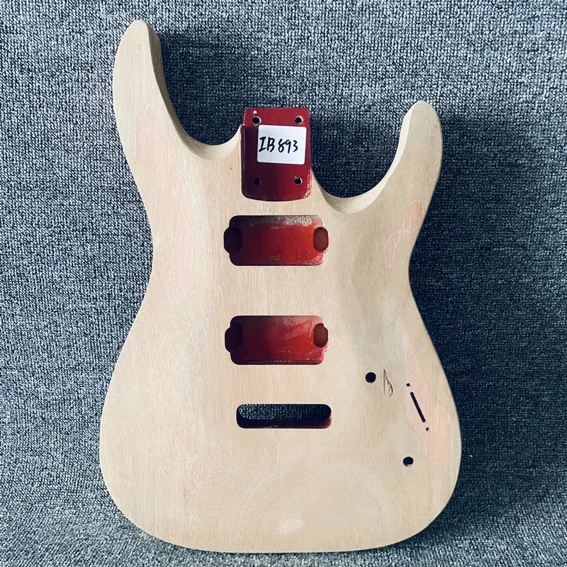 IB893 Solid Basswood Natural Color Unfinished Electric Guitar Body with 2 Humbucker Pickups Custom Bridges Surface Damages DIY