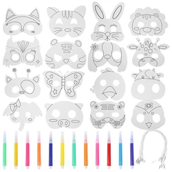 16Pcs Cartoon Animal DIY Graffiti Art Crafts Mask Childs Toy Paper Mask Hand-Painted Gift White Paper Card Material Blank Masks