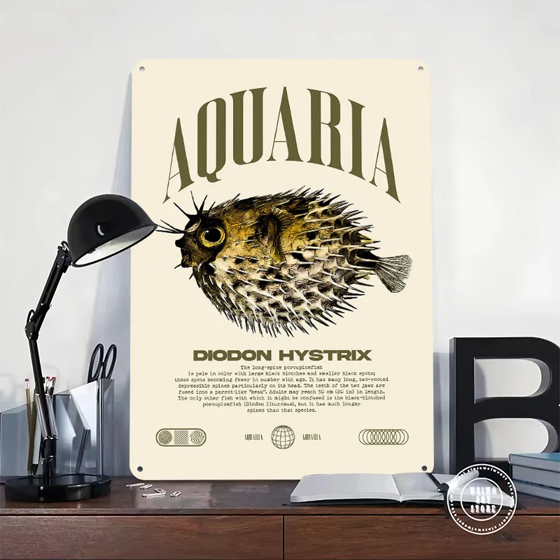 Porcupine Puffer Fish Saltwater Aquarium Keeper Personalized 3D Textured Metal Poster Wall Art Vintage Tin Signs for Decor Room