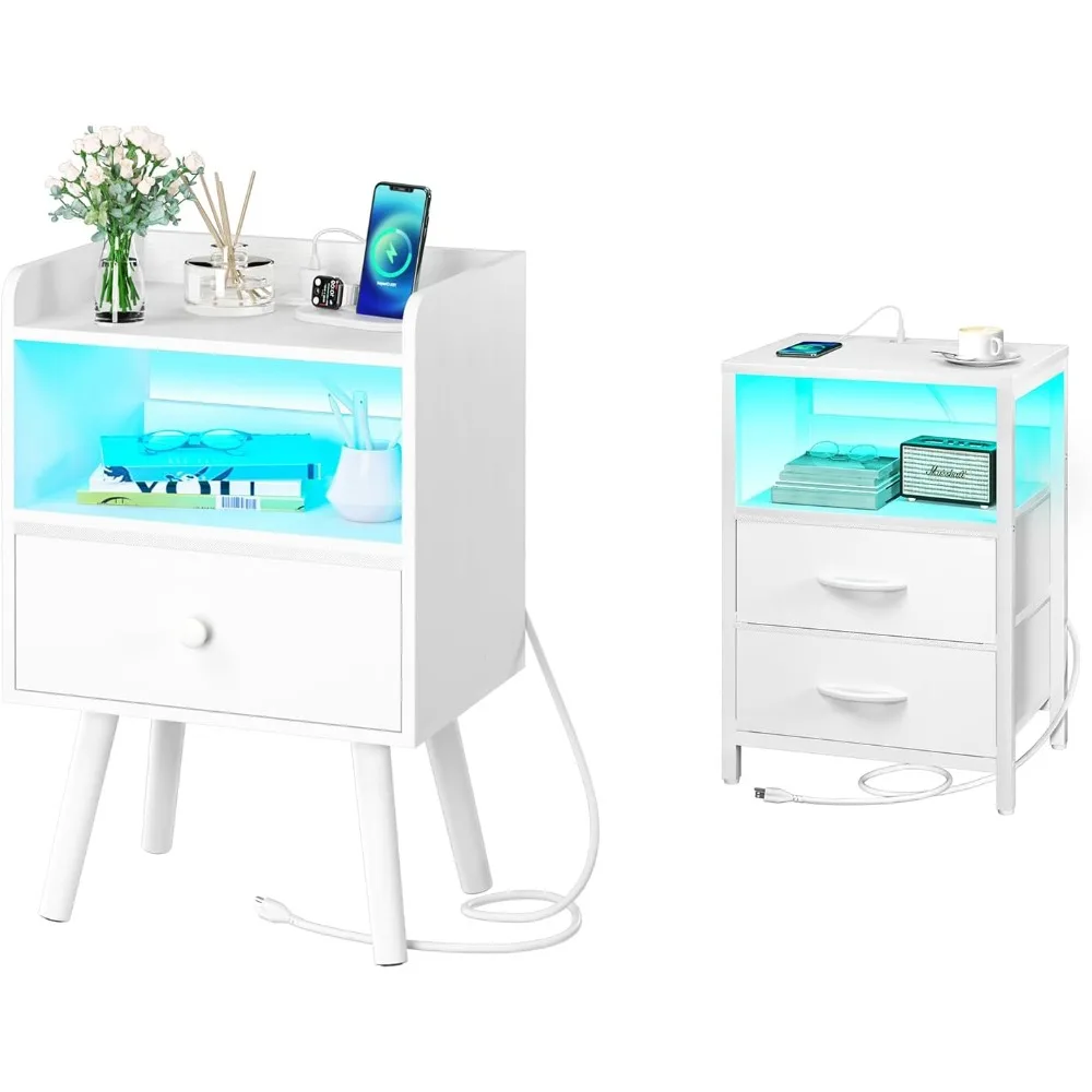 

Nightstand with Charging Station & LED Night Stand with Fabric Drawers