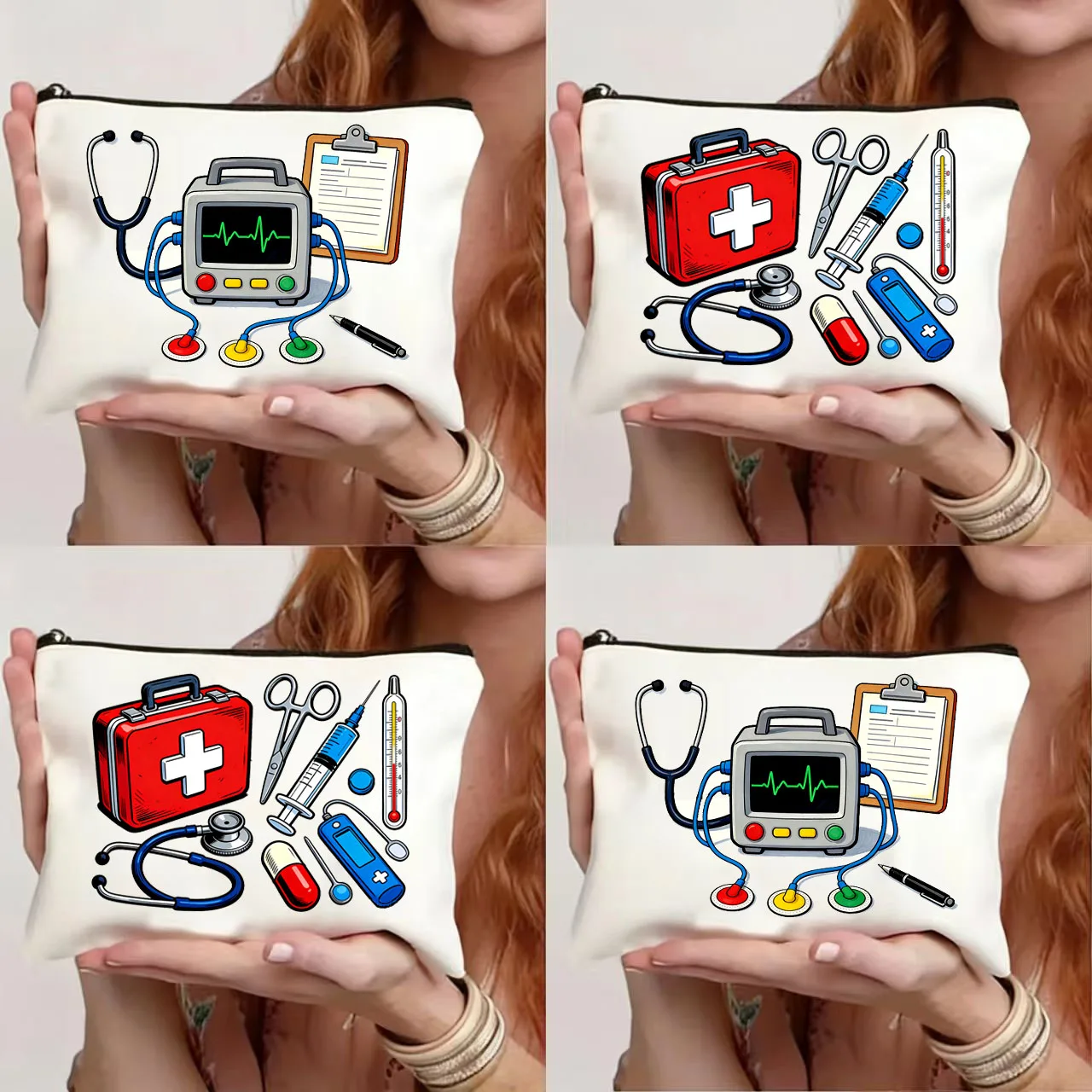 2 pieces of medical equipment theme storage bags, loose change keys, fashionable storage bags, Nurses' Day gift canvas bags
