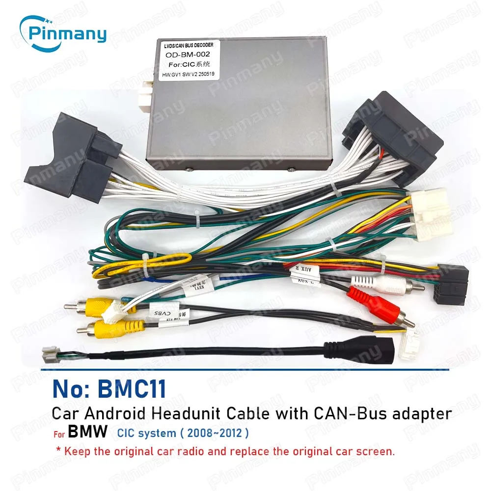 

Android Head Unit 16-pin Power Wire Harness Connector CAN Bus Decoder Car Radio Cable Adapter BMC11 for 2008~2012 BMW CIC system