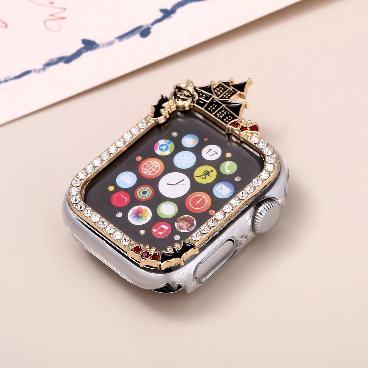 Protective Case for Apple Watch Case 9/8/7 41mm 45mm Halloween Bling Rhinestone Women Bumper Frame Cover iWatch Series 40/44mm