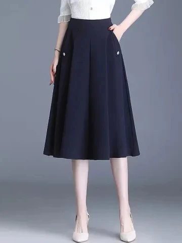 A-Line Midi Umbrella Skirt Elastic Waist plus Size Women Summer New Style Slimming Full Skirt Korean Style Casual Wear
