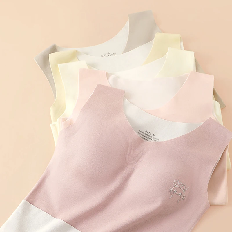 1pcs Children Thermal Vest Girl Seamless Inside Wear Heat Tops Autumn Winter Student Waistcoat Warm Underwear With Padded Cups