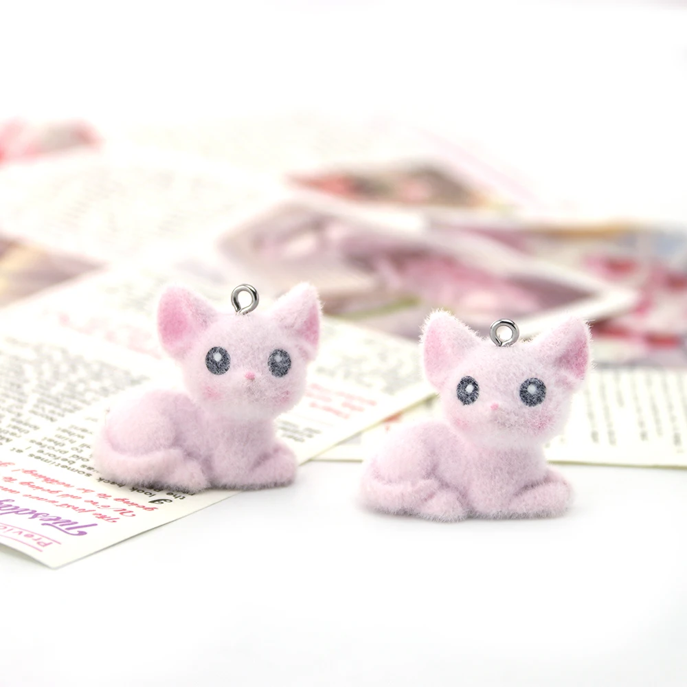 20pcs 3D Flocking Resin Fox Charms Animal Pendants for Necklace Keychains Earrings Making DIY Jewelry Accessories Wholesale