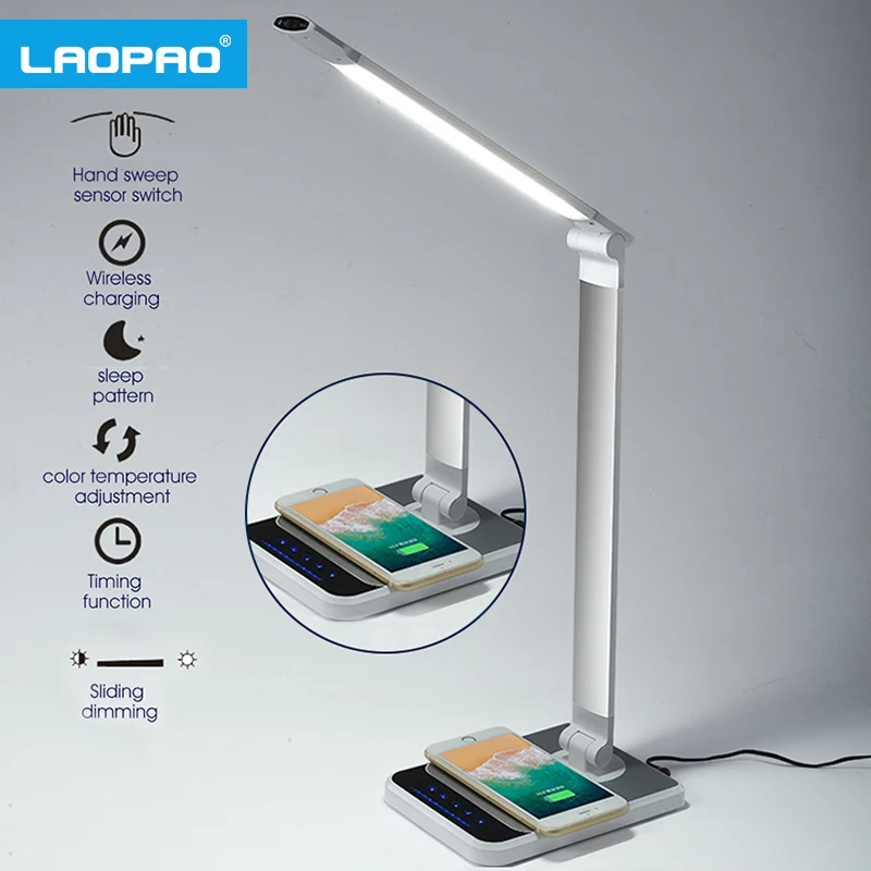 LAOPAO LED Desk Lamp 72 bulb 3 Color Hand Sweep Wireless Charging 360 Degree Rotation Touch Eye-protect with timer Table lamp