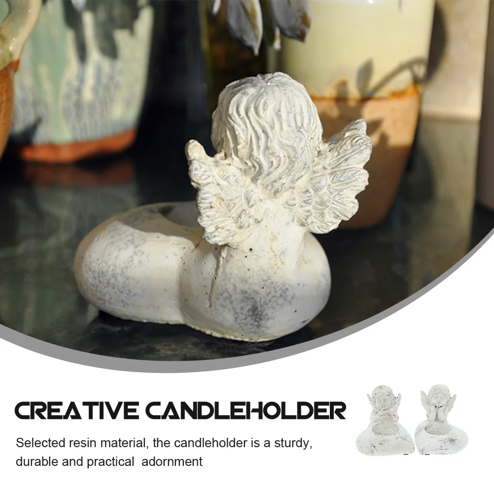 2Pcs Angel Holders Creative Resin Desktop Decor Stable Wedding Party Adornment Stand Adorable Candleholder