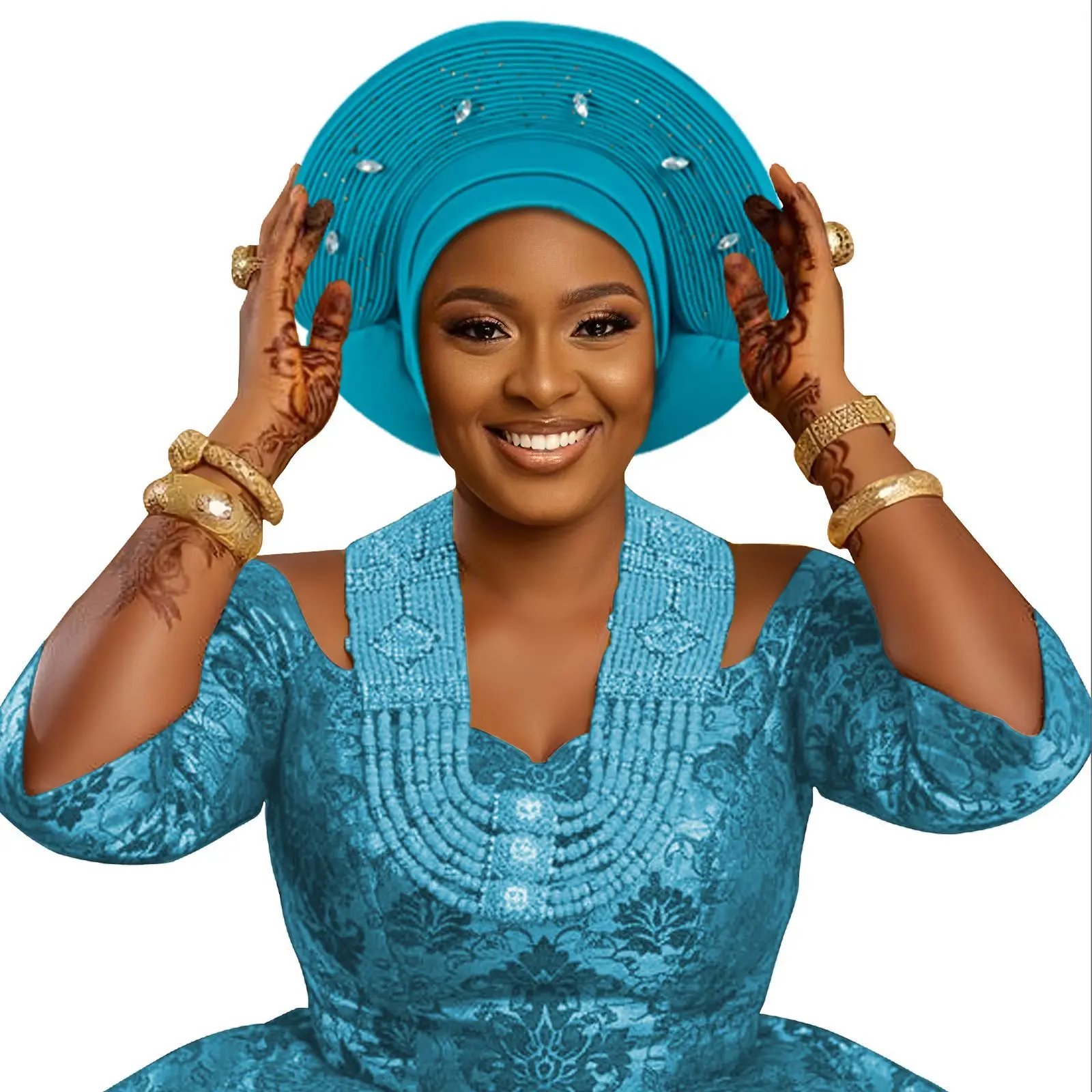 

Элегантный африканский женский тюрбан Autogele, нигерийский головной убор для свадебной вечеринки, мусульманский хиджаб, капот, повязка на голову, головной убор Geles, готовый заказ