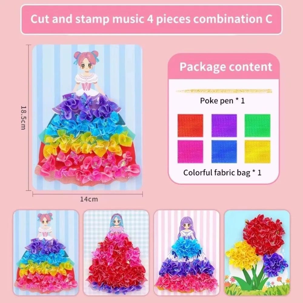 4Pcs/Set Princess Theme Poke Art Activity Sheets DIY Crafts Animal Patterns Dress-Up Sticker Set Pen Accessories Included