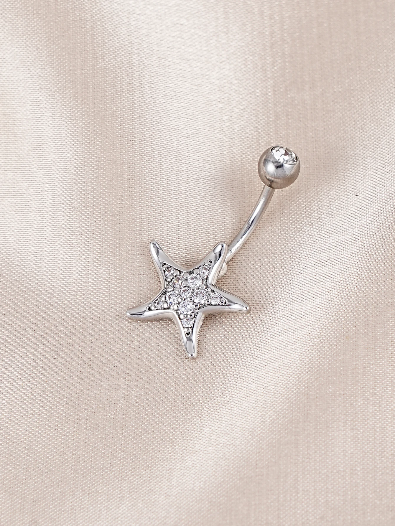 Cubic Zirconia Starfish Decor Pierced Navel Ring