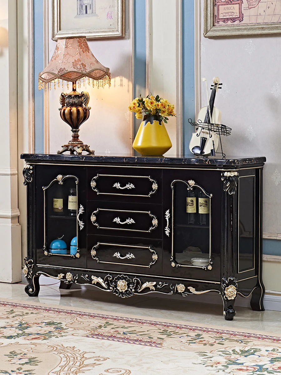 European marble dining cabinet ebony solid wood carved locker living room porch cabinet bowl cabinet kitchen cabinet tea cabinet