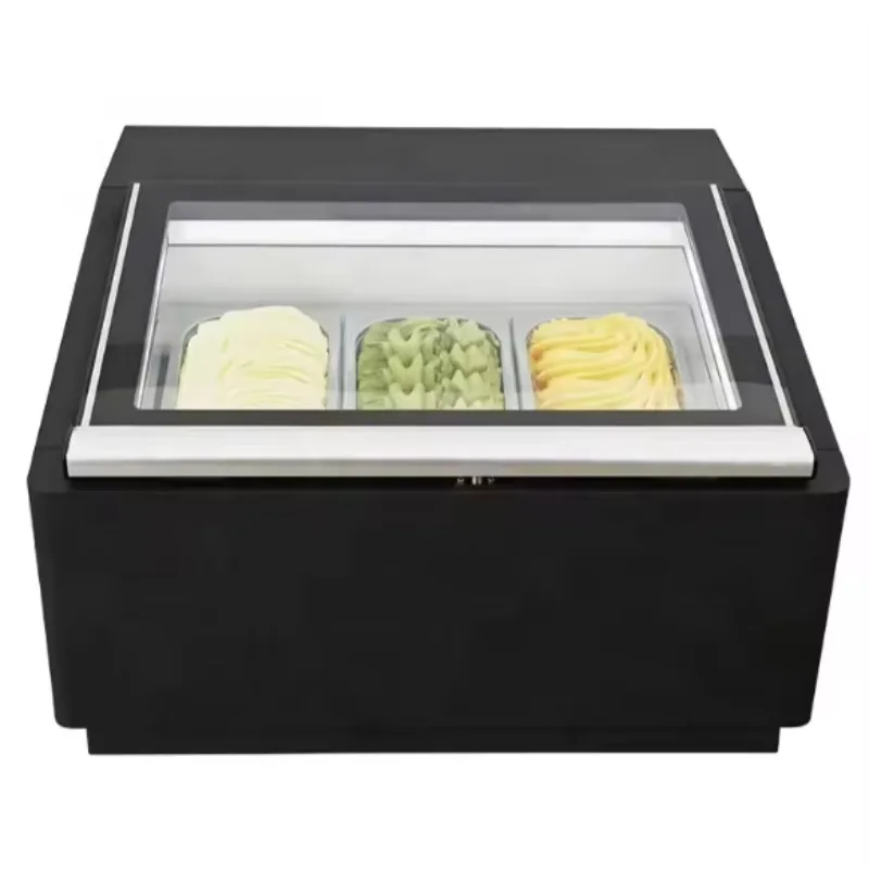رائجة البيع المحمولة منضدية جيلاتو الآيس كريم عرض الفريزر الثلاجة ضاغط تستقيم كهربائي للأعمال