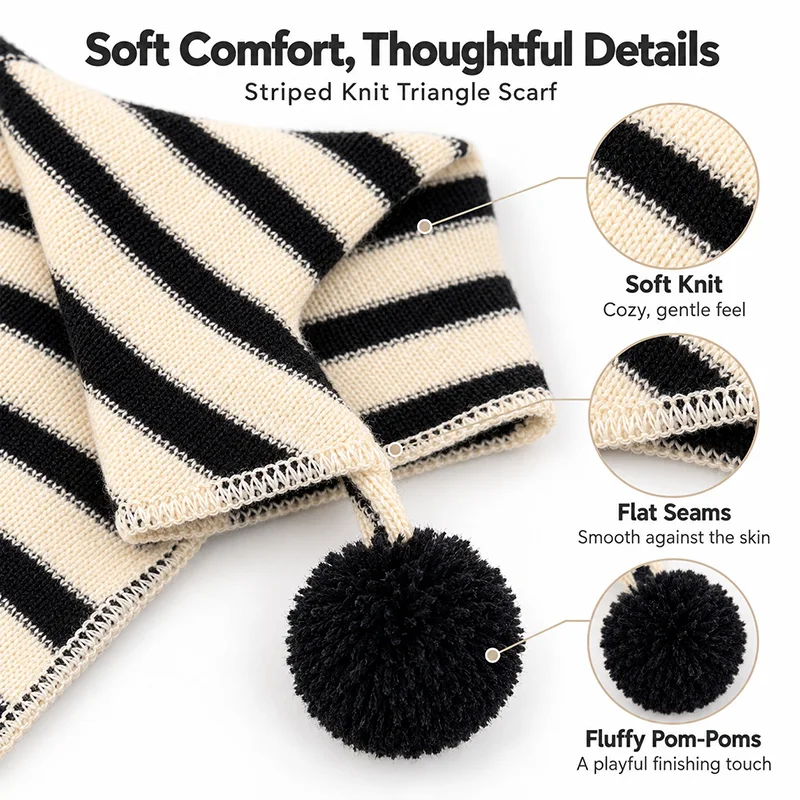 Kids Knitted Triangle Scarfs Warm Fall Winter Children Neck Warmer Striped Pom Pom Multifunctional Shawl Headscarf for Girls Boy