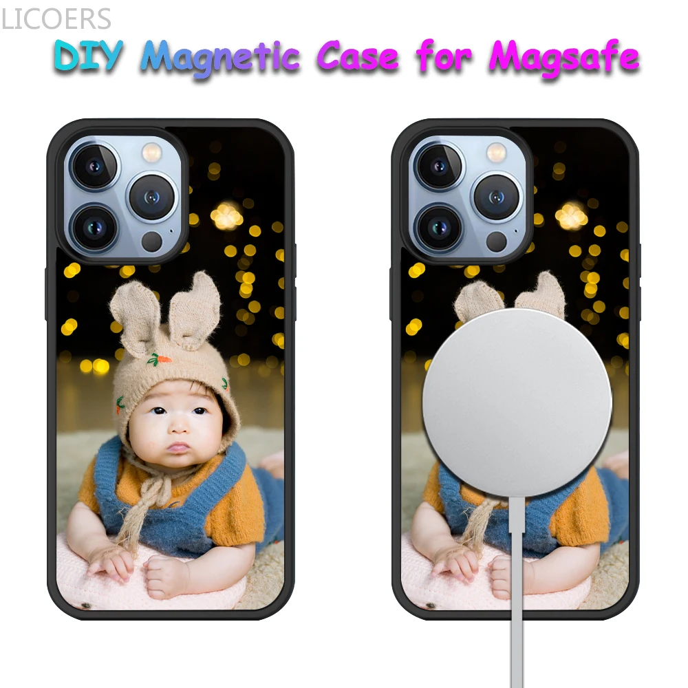 DIY Case for iPhone 15 14 13 12 Pro Max Plus Cover Built-in Magnetic Chip for Magsafe Wireless Charge Custom Photo Shell Fundas