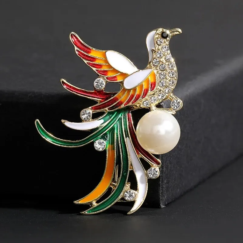 Trendy Gold Color Phoenix Metal Brooches For Women Crystal Alloy Bird Brooch Party Birthday Winter Jewelry.