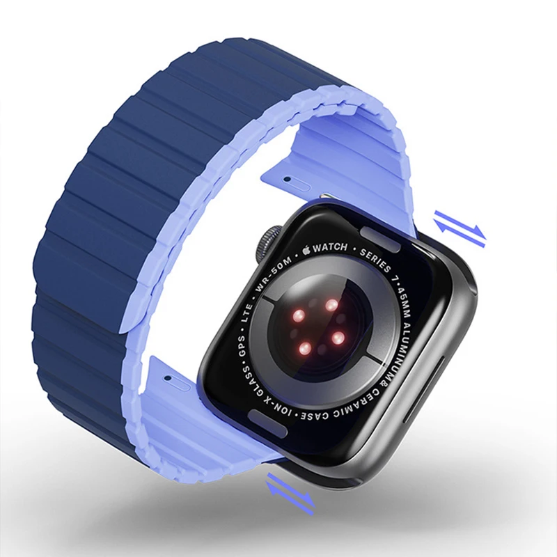 Correa de silicona para Apple Watch, banda de 45mm, 41mm, 44mm, 40mm, 42mm, pulsera de eslabones magnéticos iWatch Ultar 2, 49mm, 9, 8, 7, 6, SE 5,