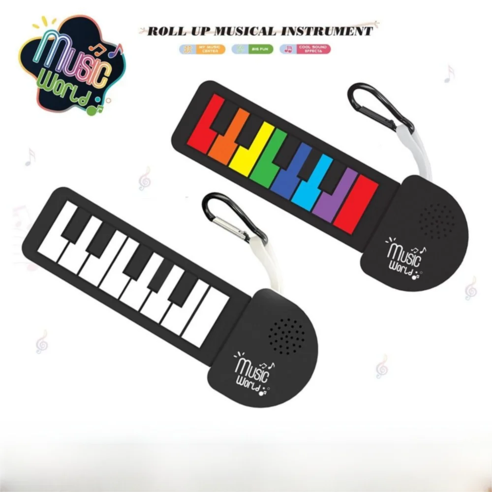 Faltbarer Schlüsselanhänger mit elektronischer Tastatur, tragbar, Regenbogenfarben, Mini-Regenbogen-Gitarren-Schlüsselanhänger, Daumen-Ein-Aus-Musik mit Schnalle