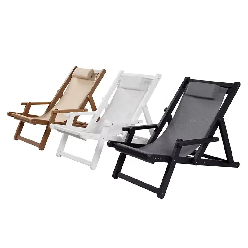 Portable Waterproof Three Position Adjustment Chaise Lounge Armchairs Furniture Outdoor Garden Wooden Folding Beach Chairs