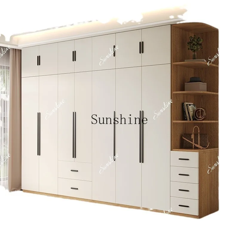 Oak log color wardrobe home bedroom light luxury four five six door combination