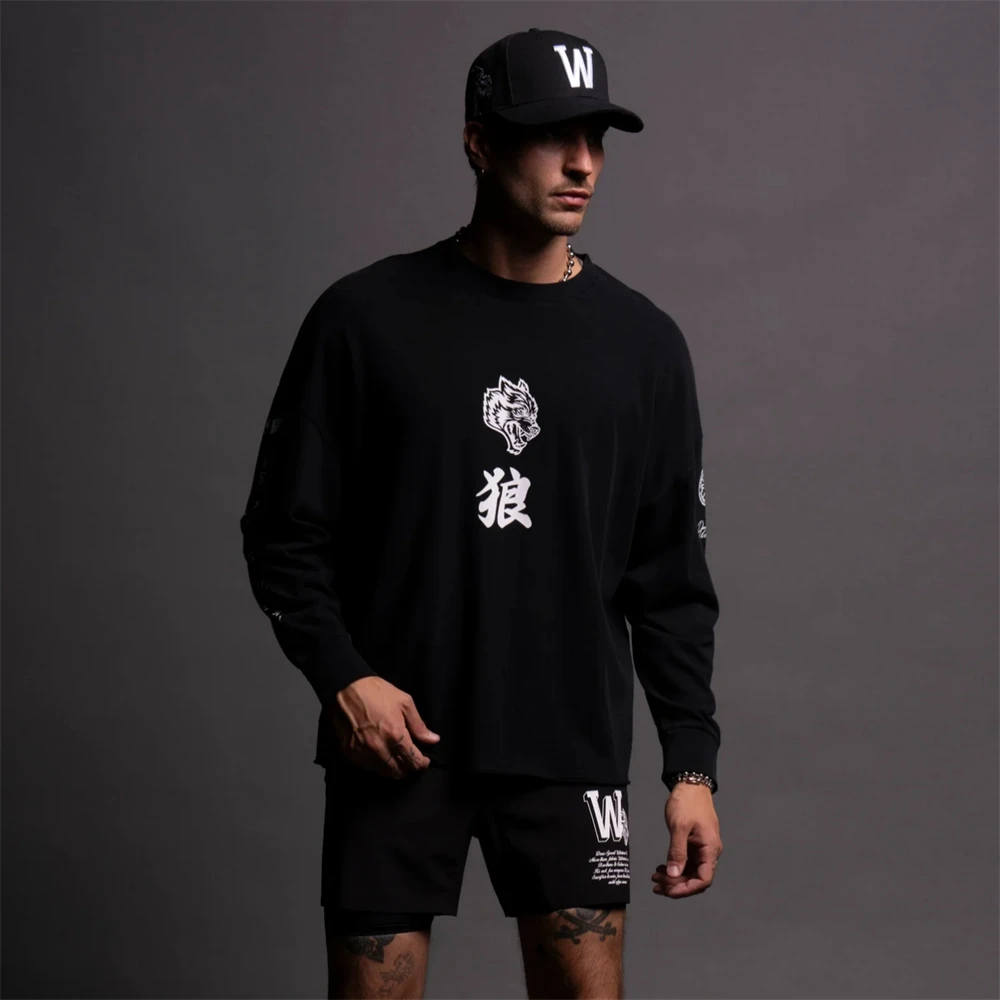 Wolf New Men\'s T-Shirt Casual Long Sleeve Print Shirts Retro Classic Spring/Summer Daily Oversized Tee Tops Hip Hop Streetwear